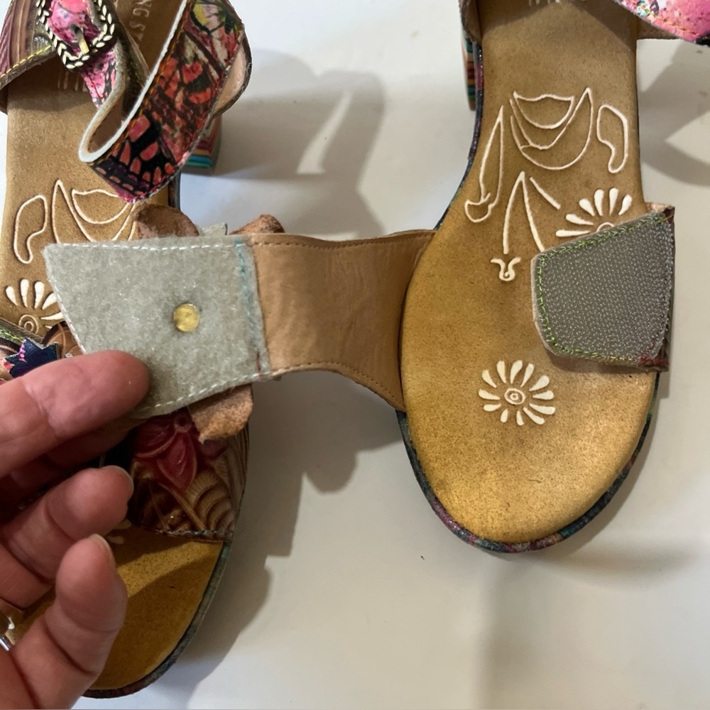 L'ARTISTE SPRING STEP LELANIE Leather Floral Platform Heels Slingback Sandal 39 - Picture 8 of 16